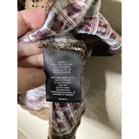 Signature Studio Knit Top Aztec 3/4 Sleeve Ribbed Asymmetrical Lace Trim XL - Picture 10 of 10